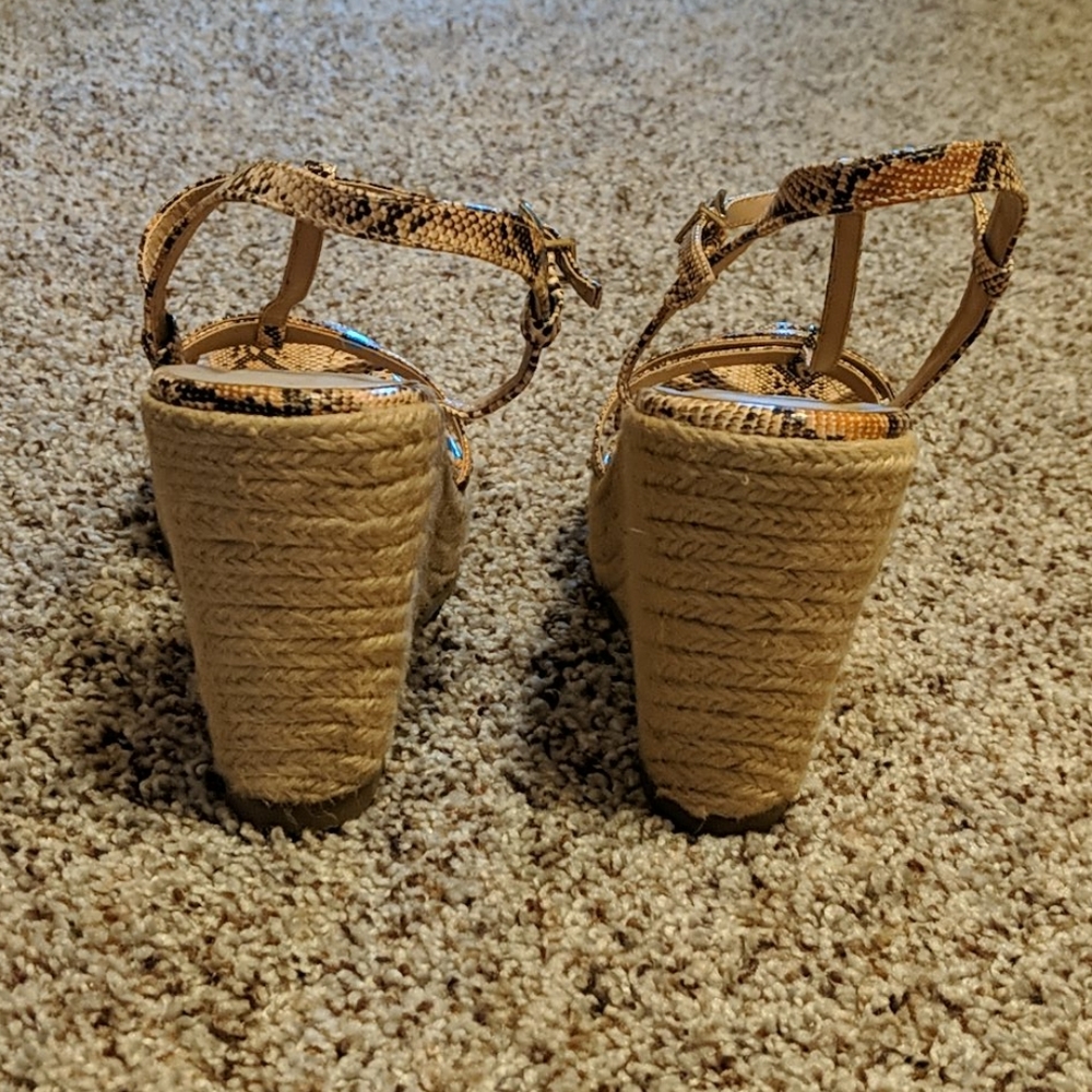 Colin Stuart - Like New Snake Print T-Strap Wedge… - image 3